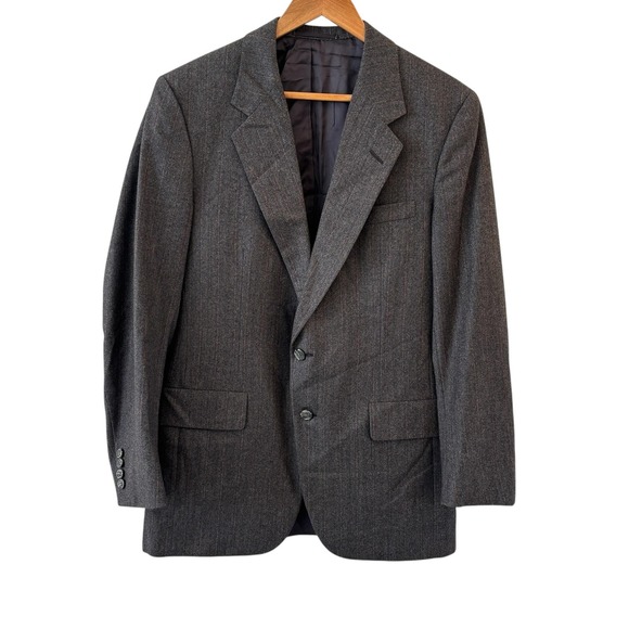 Vintage Hickey Freeman Gray Wool Herringbone Sport Coat Mens‎ Large Blazer 40R